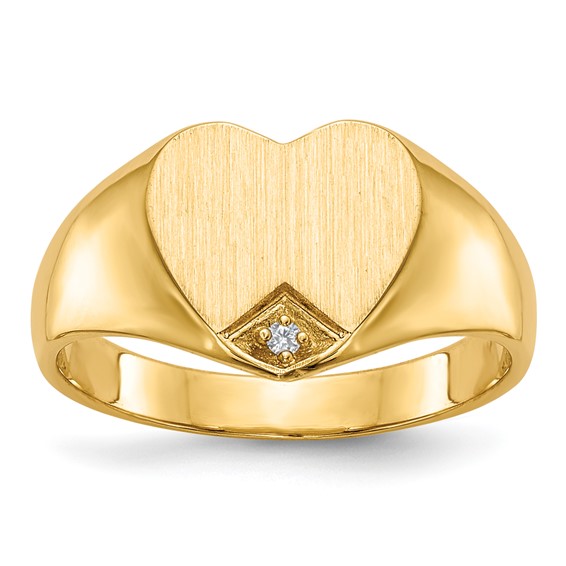 Gold Polished Heart and Diamond Signet Ring