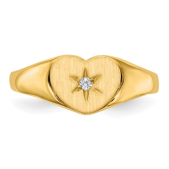 Gold Polished Heart and Diamond Signet Ring