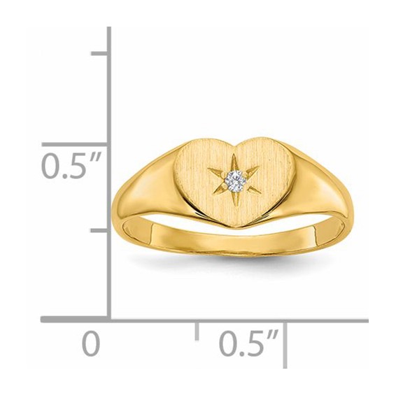 Gold Polished Heart and Diamond Signet Ring