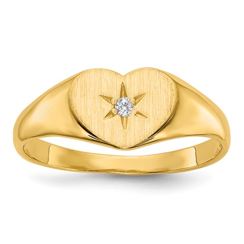 14K Yellow Gold.01ct Diamond 10.0x 7.0mm Open Back Heart Signet Ring