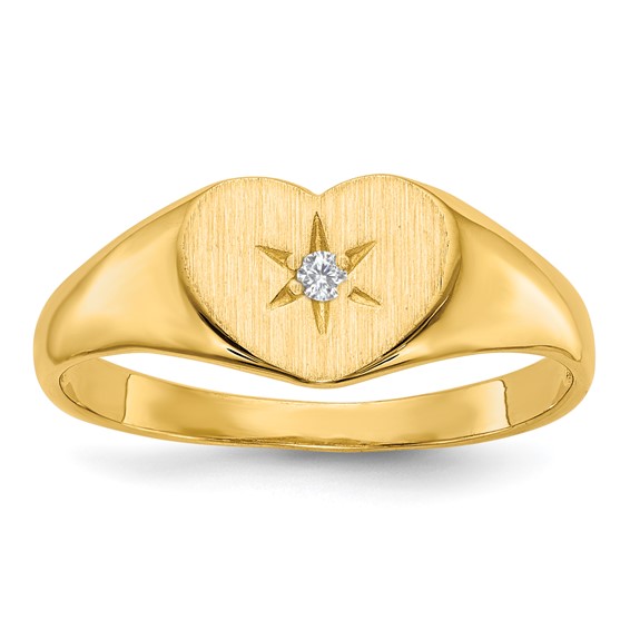 Gold Polished Heart and Diamond Signet Ring