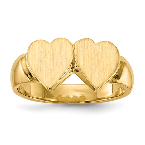 14K Yellow Gold 8.0x 8.0mm Closed Back Double Heart Signet Ring