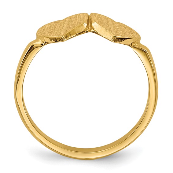 14k 7.5x7.5mm Open Back Double Heart Signet Ring