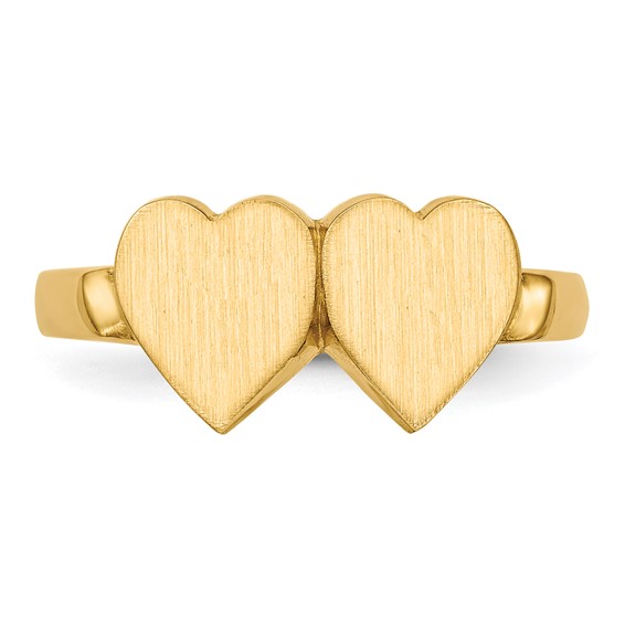 14k 7.5x7.5mm Open Back Double Heart Signet Ring