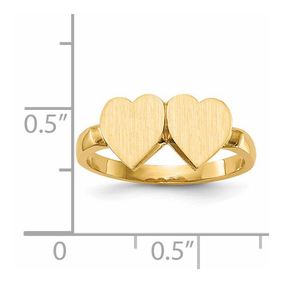 14k 7.5x7.5mm Open Back Double Heart Signet Ring