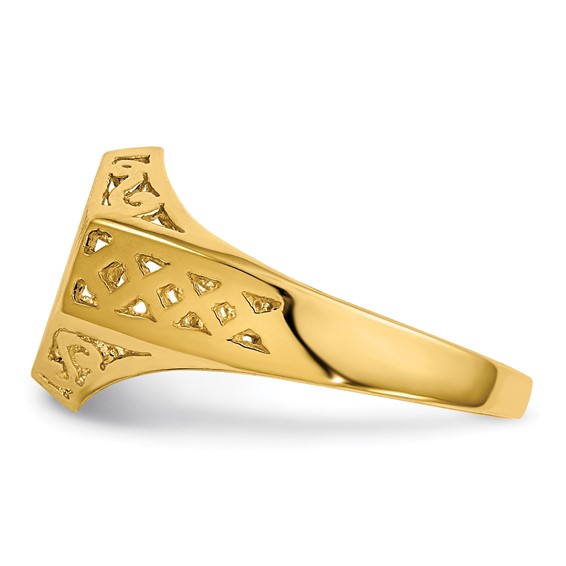 14k 9.5x8.5mm Hexagon Open Back Signet Ring