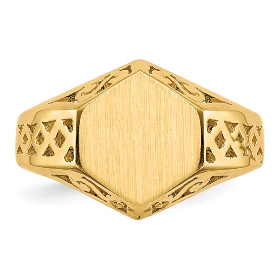 14k 9.5x8.5mm Hexagon Open Back Signet Ring