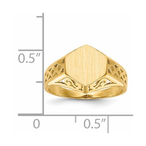 14k 9.5x8.5mm Hexagon Open Back Signet Ring
