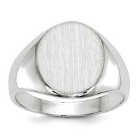 14K White Gold 10.0x11.5mm Oval Closed Back Signet Ring view 1