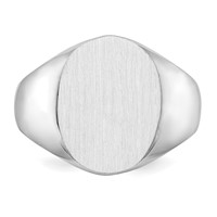 14K White Gold 12.5x 15.0xmm Oval Closed Back Signet Ring view 5