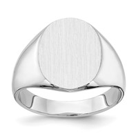 14K White Gold 12.5x 15.0xmm Oval Closed Back Signet Ring view 1