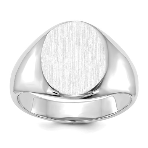 14K White Gold 11.0x 13.0mm Oval Open Back Signet Ring