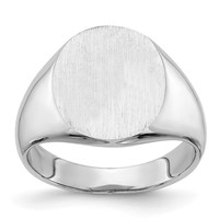 14K White Gold 13.5x14.0mm Oval Closed Back Signet Ring view 1