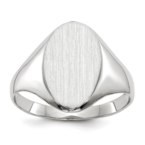 14K White Gold 9.0x 14.0mm Oval Closed Back Signet Ring