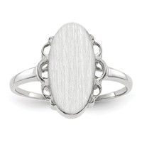 14K White Gold 7.0x 14.5mm Oval Open Back Scalloped Edge Signet Ring view 1