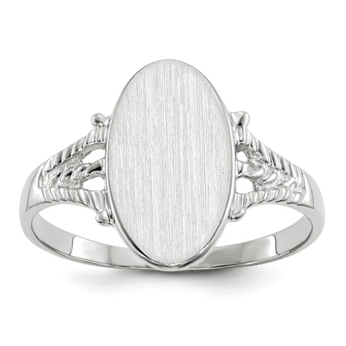 14K White Gold 8.5x 13.5mm Oval Closed Back Signet Ring