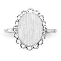 14K White Gold 9.0x11.5mm Oval Open Back Scalloped Edge Signet Ring view 4