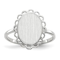 14K White Gold 9.0x11.5mm Oval Open Back Scalloped Edge Signet Ring view 1