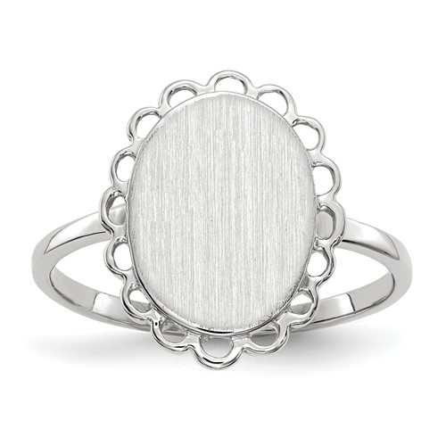 14K White Gold 9.0x 11.5mm Oval Open Back Scalloped Edge Signet Ring