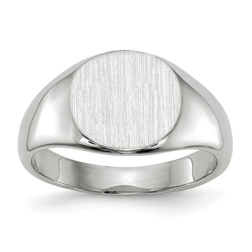 14K White Gold 8.5x 8.0mm Closed Back Oval Signet Ring, Size 3