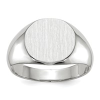 14K White Gold 13.5x 12.5mm Round Closed Back Mens Signet Ring view 1