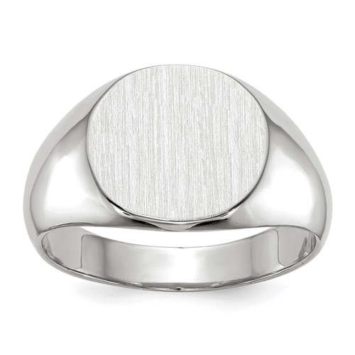 14K White Gold 13.5x 12.5mm Round Closed Back Mens Signet Ring