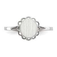 14K White Gold 6.5x 7.0mm Oval Open Back Scalloped Edge Signet Ring view 4