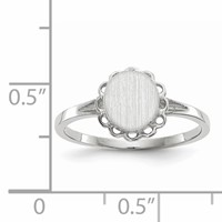 14K White Gold 6.5x 7.0mm Oval Open Back Scalloped Edge Signet Ring view 5