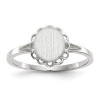 14K White Gold 6.5x 7.0mm Oval Open Back Scalloped Edge Signet Ring view 1