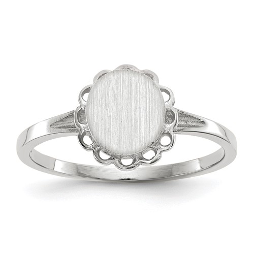 14K White Gold 6.5x 7.0mm Oval Open Back Scalloped Edge Signet Ring