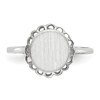 14K White Gold 8.5x9.0mm Oval Open Back Scalloped Edge Signet Ring view 4