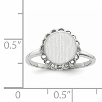 14K White Gold 8.5x9.0mm Oval Open Back Scalloped Edge Signet Ring view 5