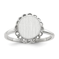 14K White Gold 8.5x9.0mm Oval Open Back Scalloped Edge Signet Ring view 1