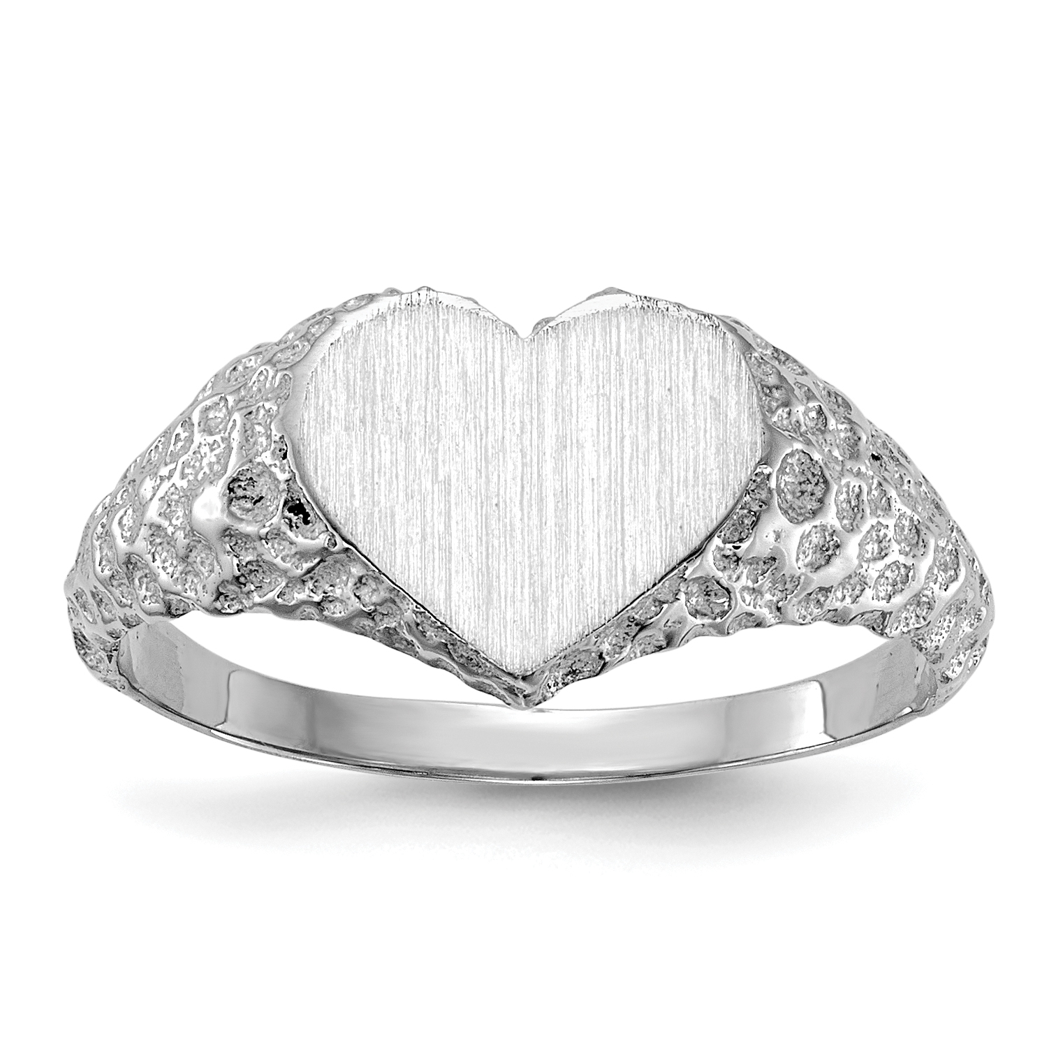 14k White Gold 8.0x9.0mm Open Back Heart Signet Ring (RS594)