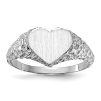 14K White Gold 8.0x 9.0mm Heart Open Back Nugget Signet Ring view 1