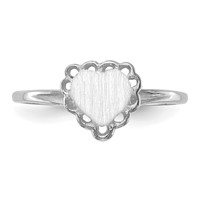 14K White Gold 6.0x 6.5mm Heart Open Back Scalloped Edge Signet Ring view 4