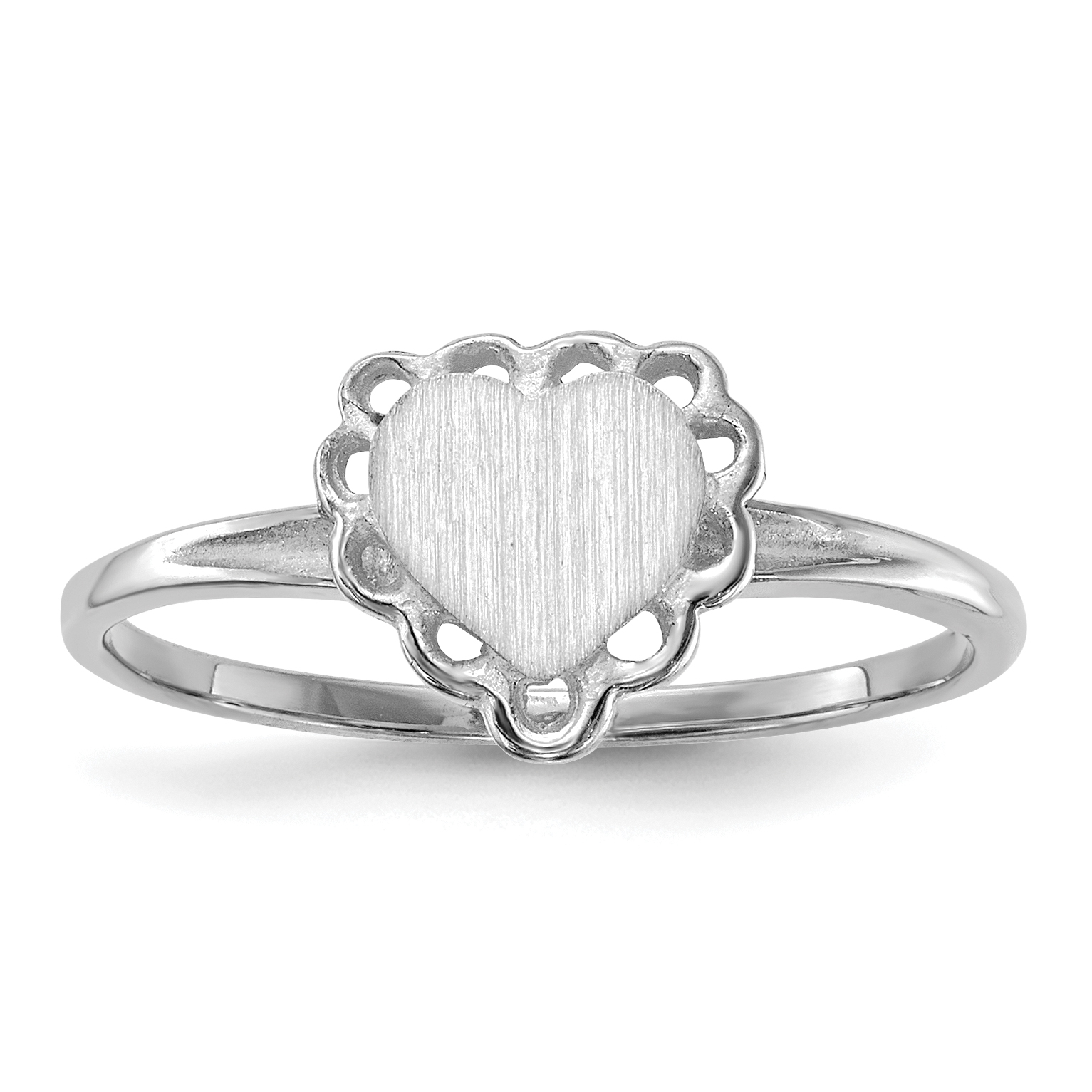 14k White Gold 6.0x6.5mm Open Back Heart Signet Ring (RS595)