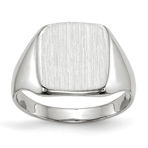 14K White Gold 10.5x 11.0mm Cushion Closed Back Signet Ring