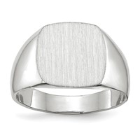 14K White Gold 12.5x 12.5mm Cushion Closed Back Signet Ring view 1