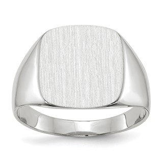 10k White Gold 13.5x14.5mm Cushion Closed Back Mens Signet Ring