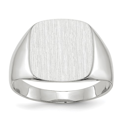 14K White Gold 13.5x 14.5mm Cushion Closed Back Mens Signet Ring
