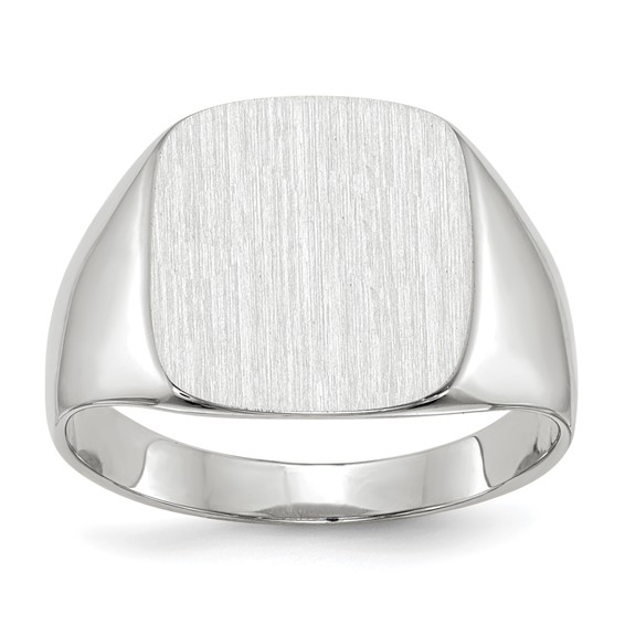10k White Gold 13.5x14.5mm Cushion Closed Back Mens Signet Ring