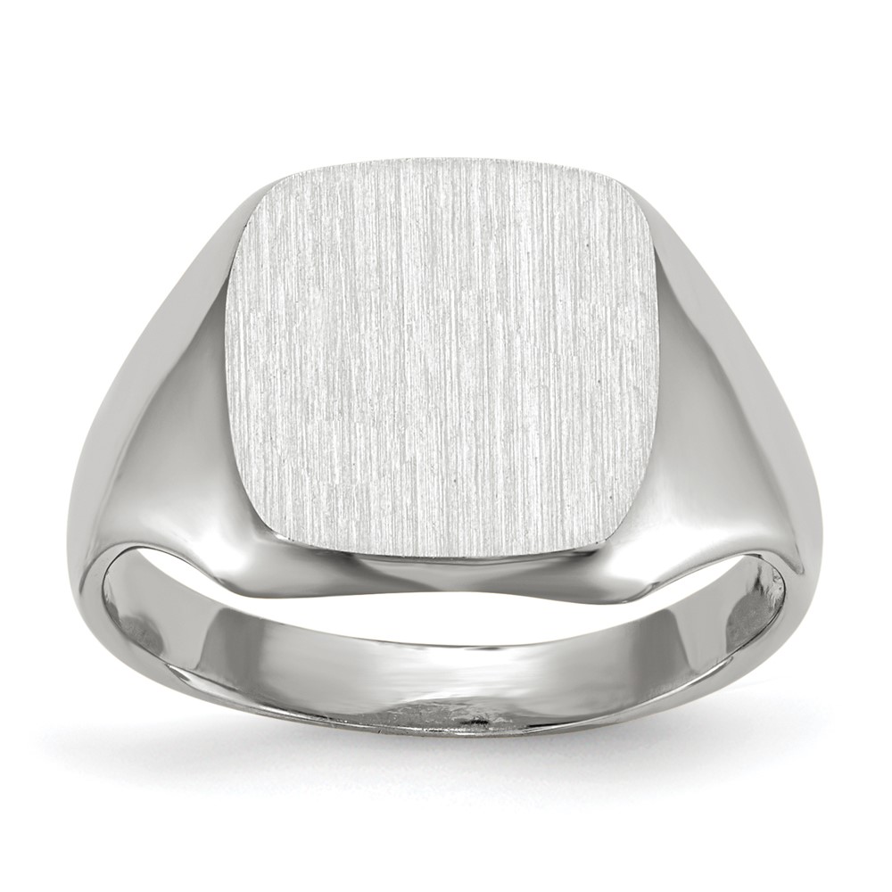14K White Gold 10.5x 11.0mm Cushion Open Back Signet Ring
