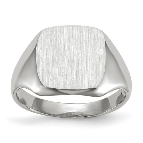 14K White Gold 10.5x 11.0mm Cushion Open Back Signet Ring