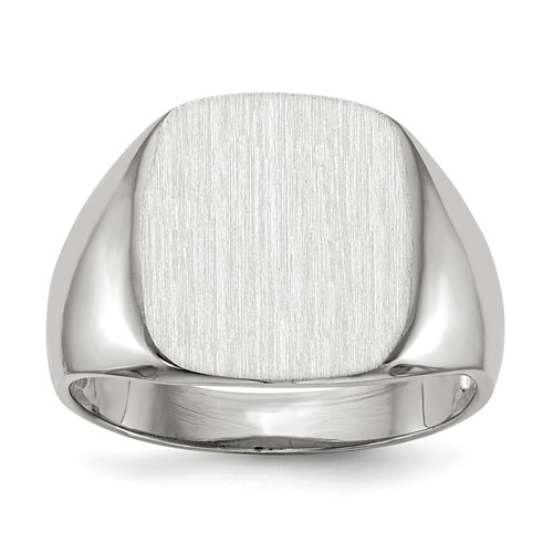 14K White Gold 13.5x 14.5mm Cushion Open Back Mens Signet Ring