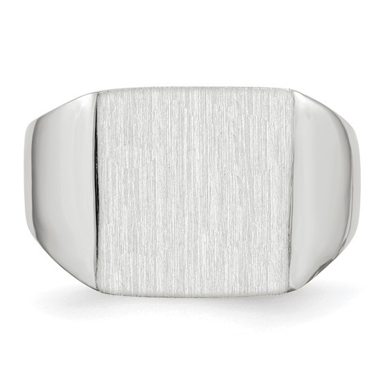 14k White Gold 13.0x13.5mm Square Open Back Satin Mens Signet Ring