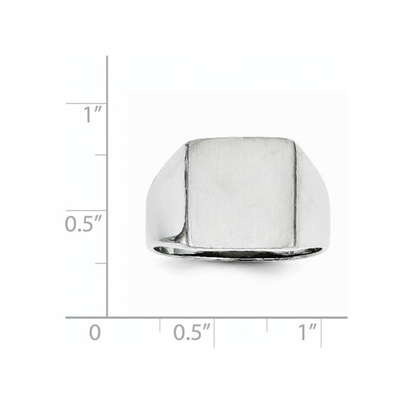 14k White Gold 13.0x13.5mm Square Open Back Satin Mens Signet Ring
