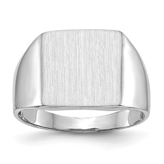 14k White Gold 13.0x13.5mm Square Open Back Satin Mens Signet Ring