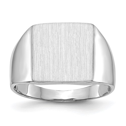 14K White Gold 13.0x 13.5mm Square Open Back Satin Mens Signet Ring