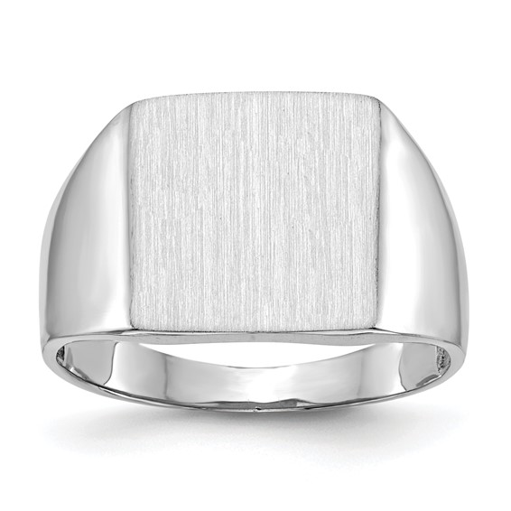 14k White Gold 13.0x13.5mm Square Open Back Satin Mens Signet Ring